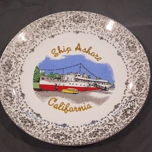 SHIP ASHORE Vintage plate w/silver scroll